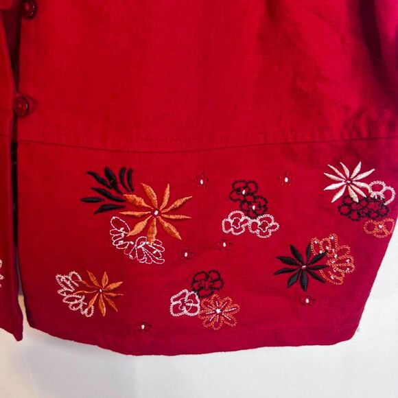 Sag Harbor NWT Red Embroidered Linen Blend Button Front Boho Top Size Large - Picture 6 of 12